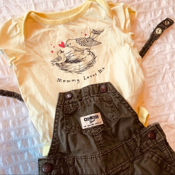 (2) GAP OshKosh Bibs Overalls Onesie Bird Mommy - Picture 5 of 5